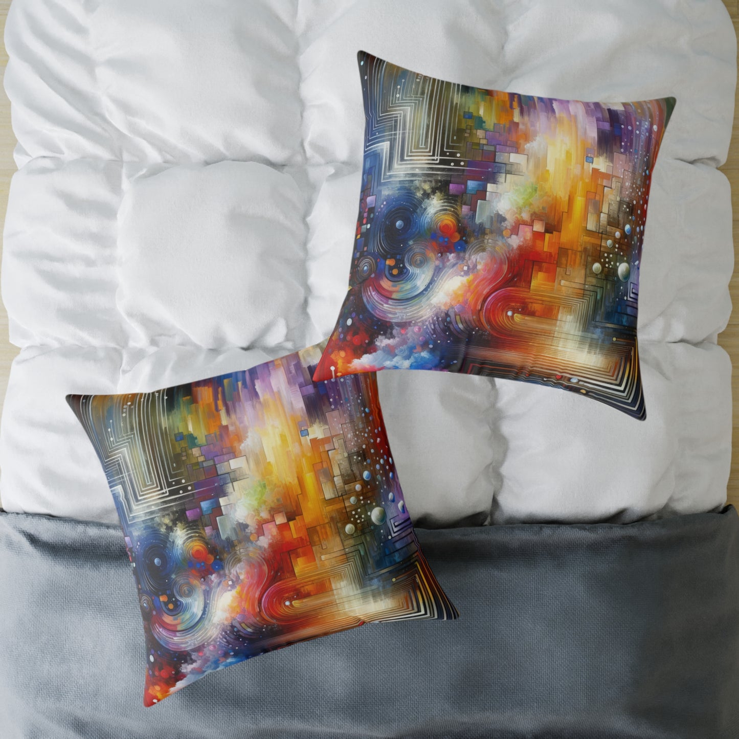 Abstract Technicolor Synthesis Spun Polyester Pillow