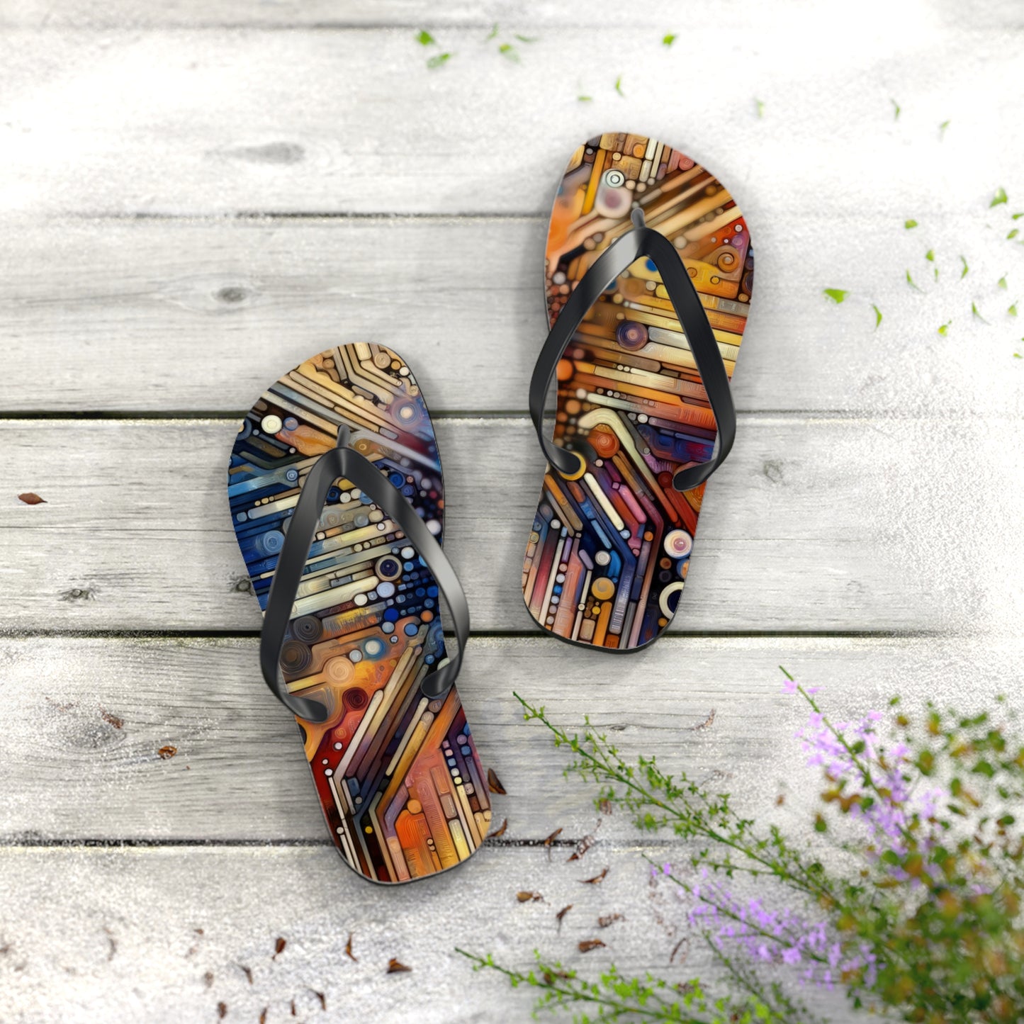 Digital Rhythm Tapestry Flip Flops
