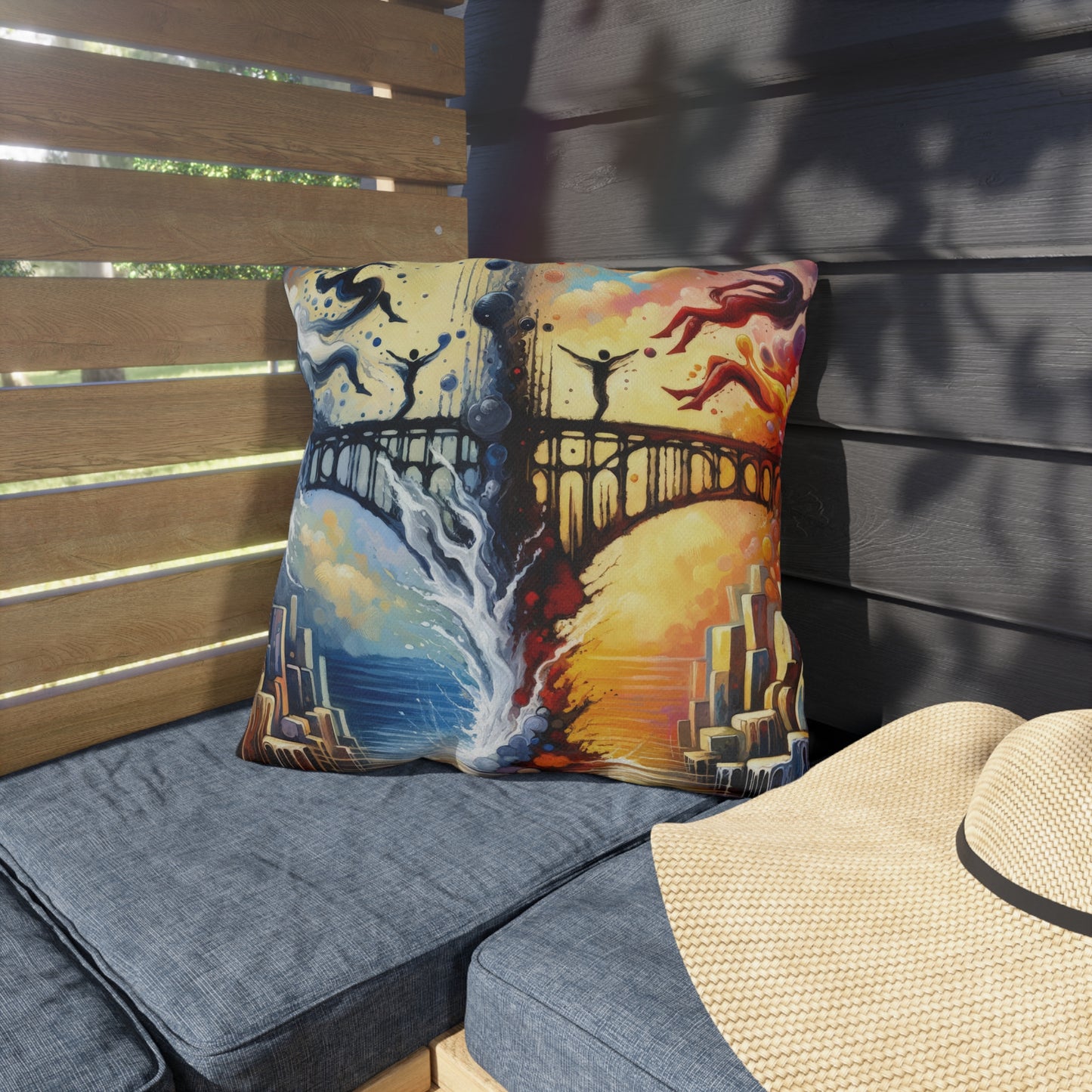 Faithful Diving Bridges Outdoor Pillows