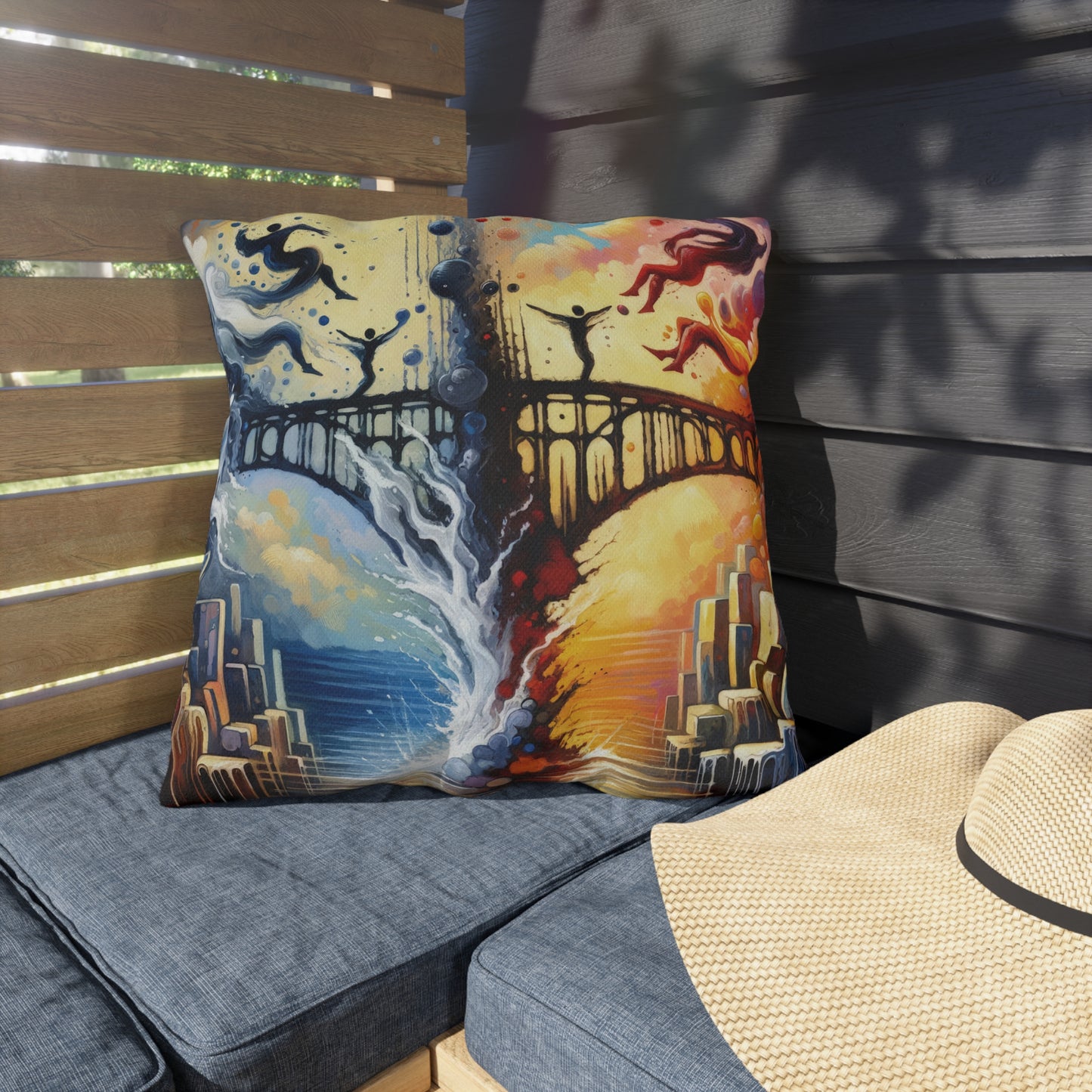 Faithful Diving Bridges Outdoor Pillows