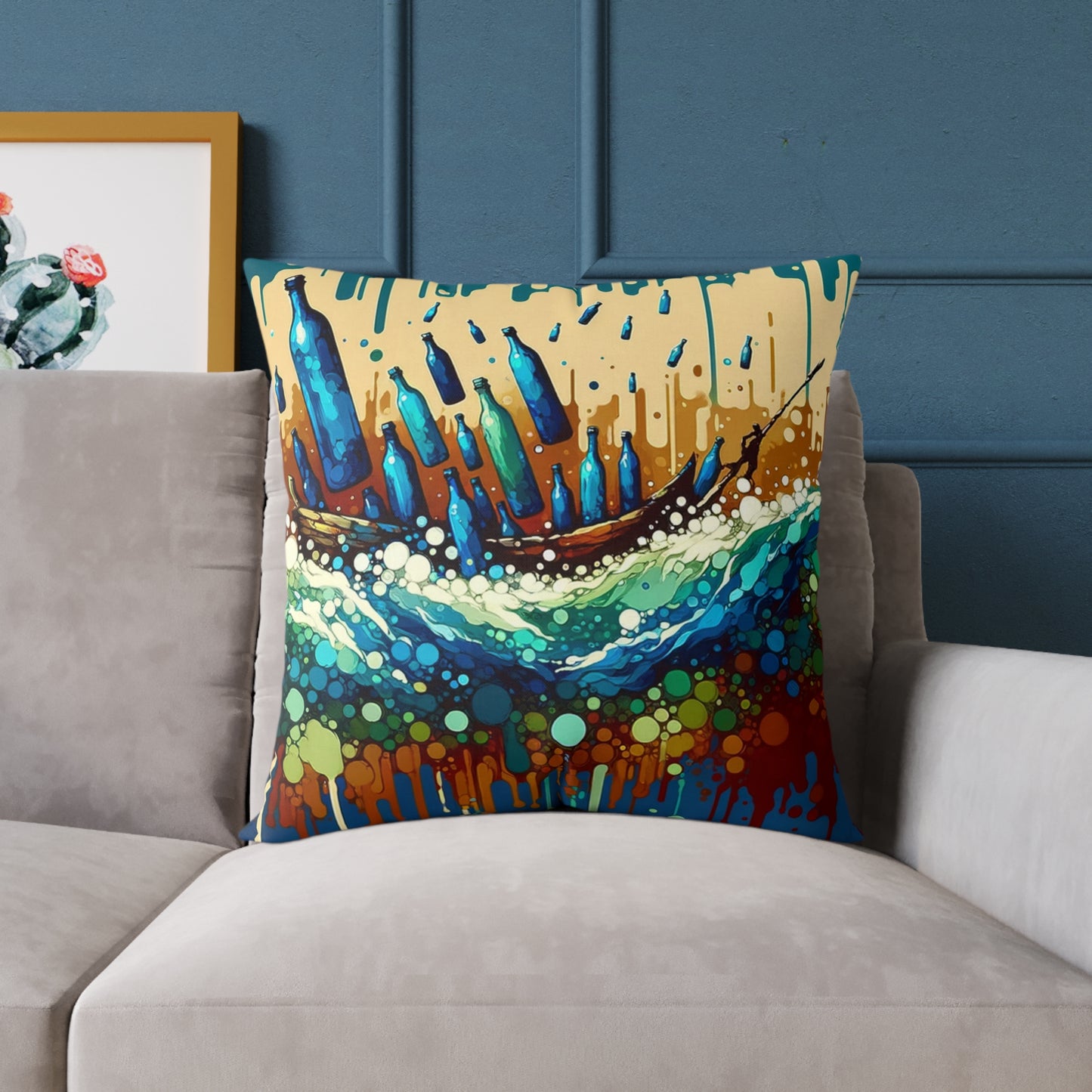 Oceanic Bottle Rescue Spun Polyester Pillow
