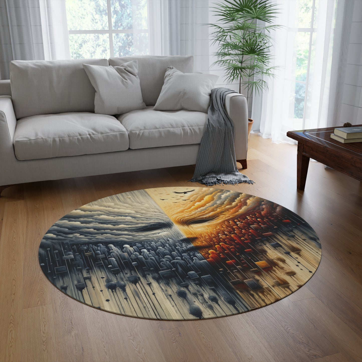 Subdued Revolutionary Currents Round Rug