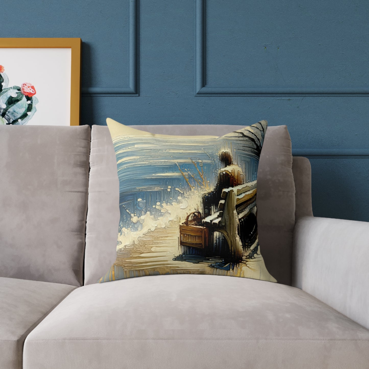 Seaside Solitude Tachism Spun Polyester Pillow