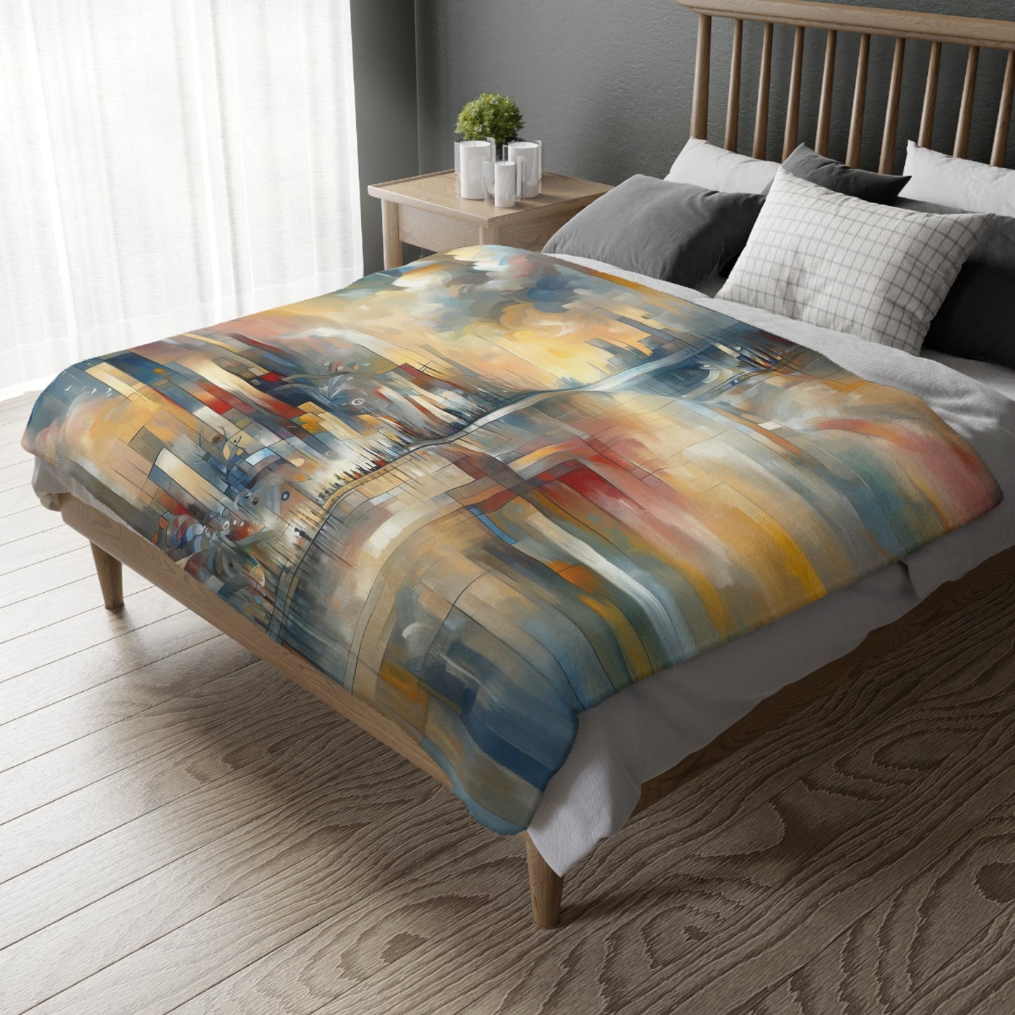 Abstract Buzzing Stillness Velveteen Microfiber Blanket (Two-sided print)