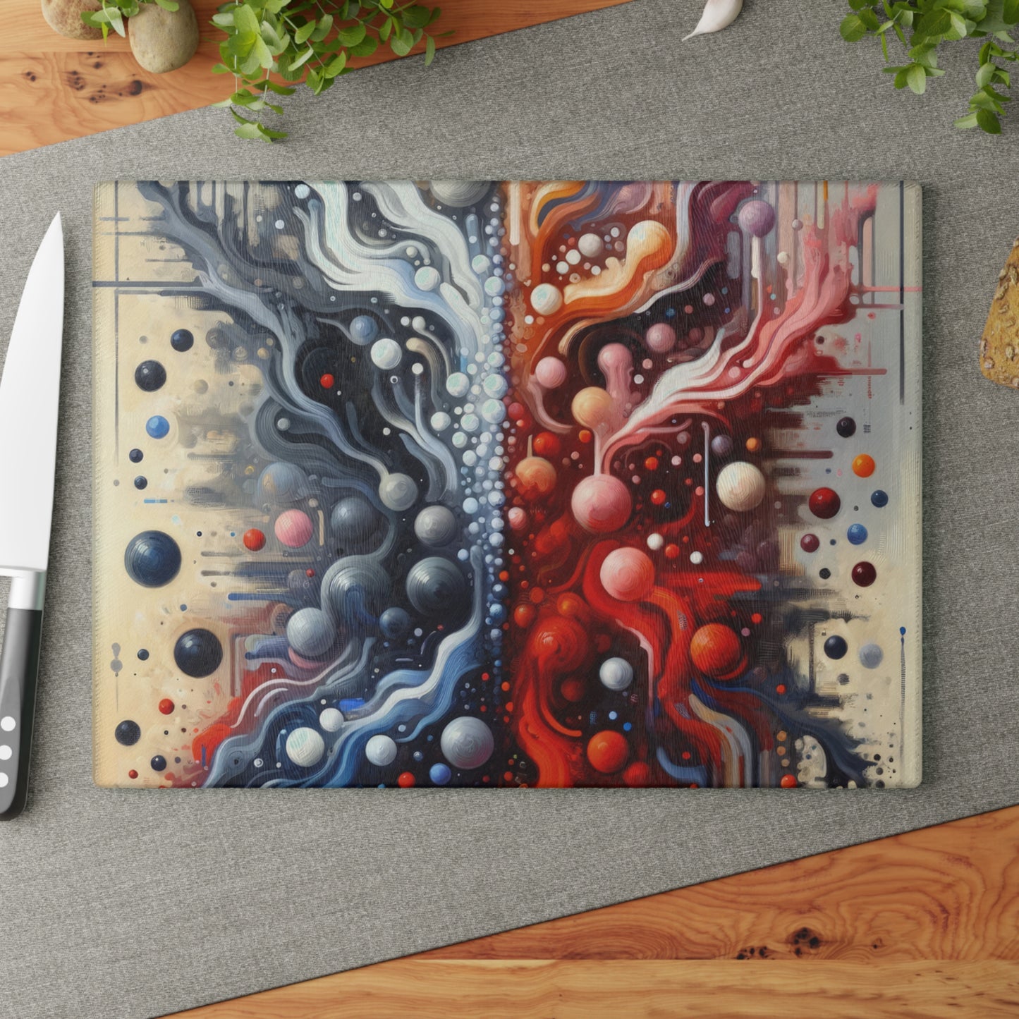 Symbiotic Exchange Abstract Glass Cutting Board