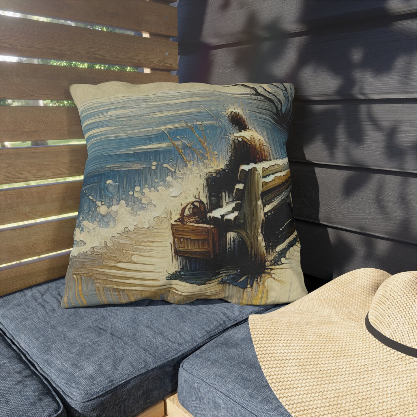 Seaside Solitude Tachism Outdoor Pillows