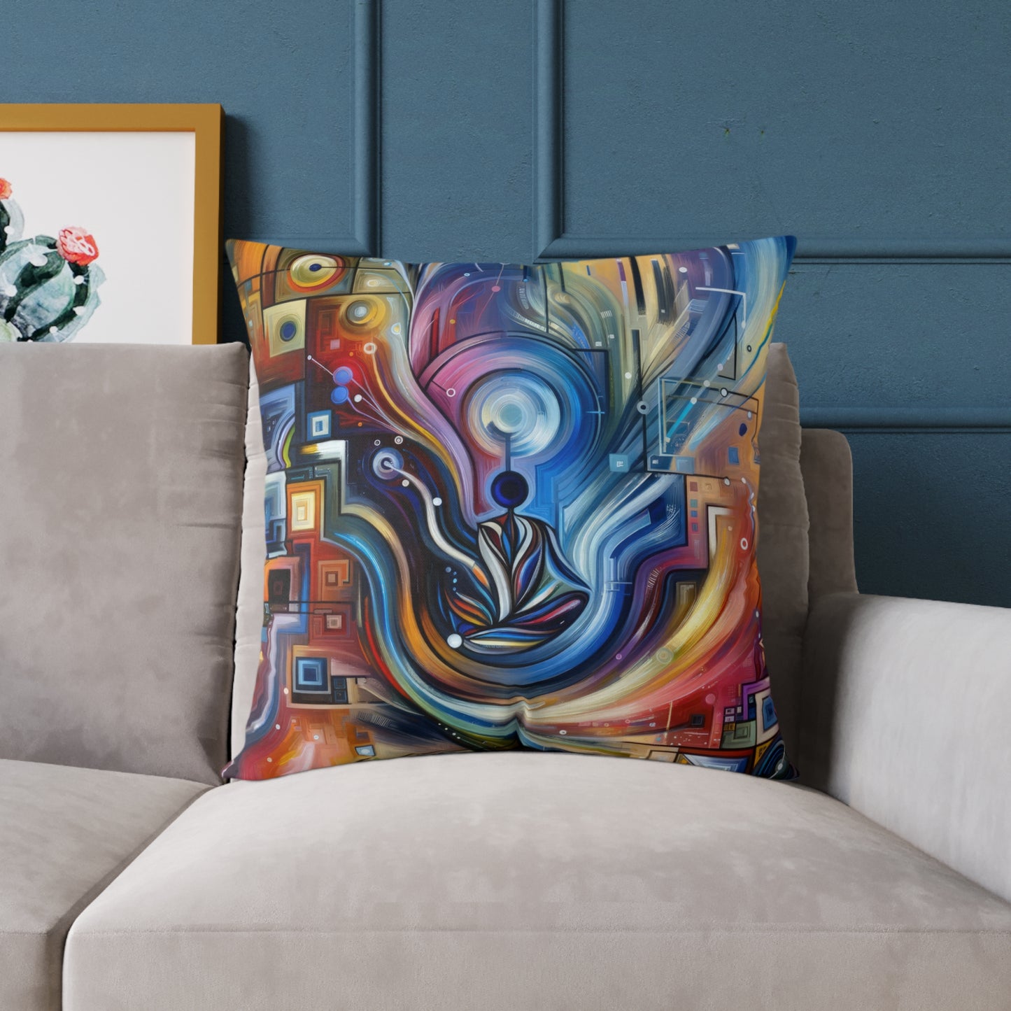 Digital Mindfulness Abstract Spun Polyester Pillow