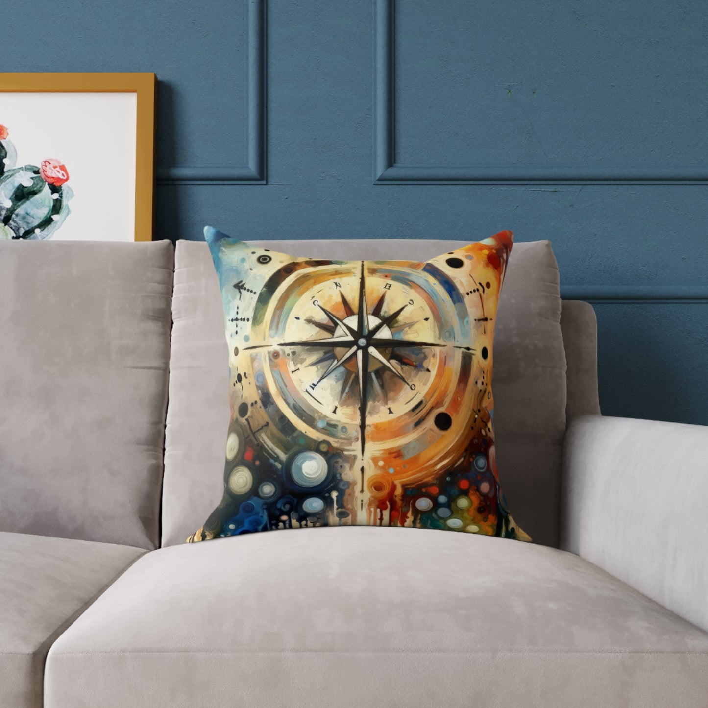 Guidance Abstract Compass Spun Polyester Pillow