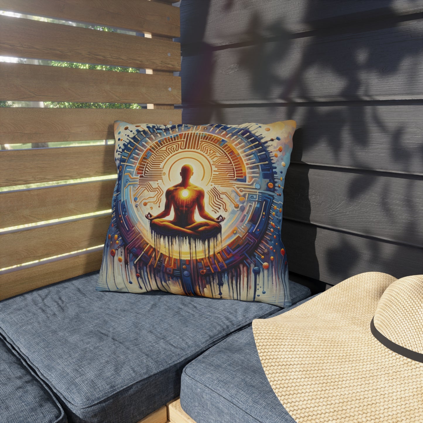 Meditative Technological Fusion Outdoor Pillows