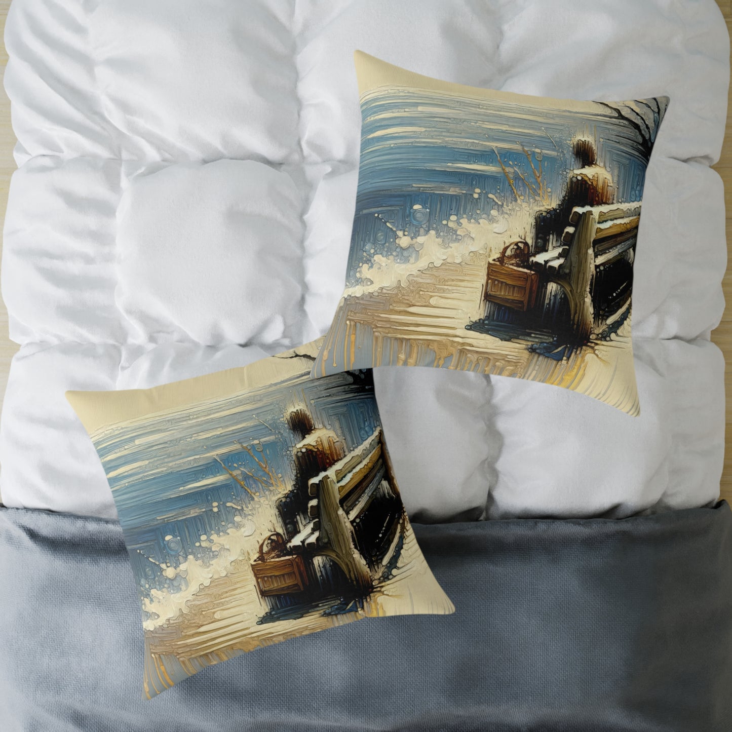 Seaside Solitude Tachism Spun Polyester Pillow