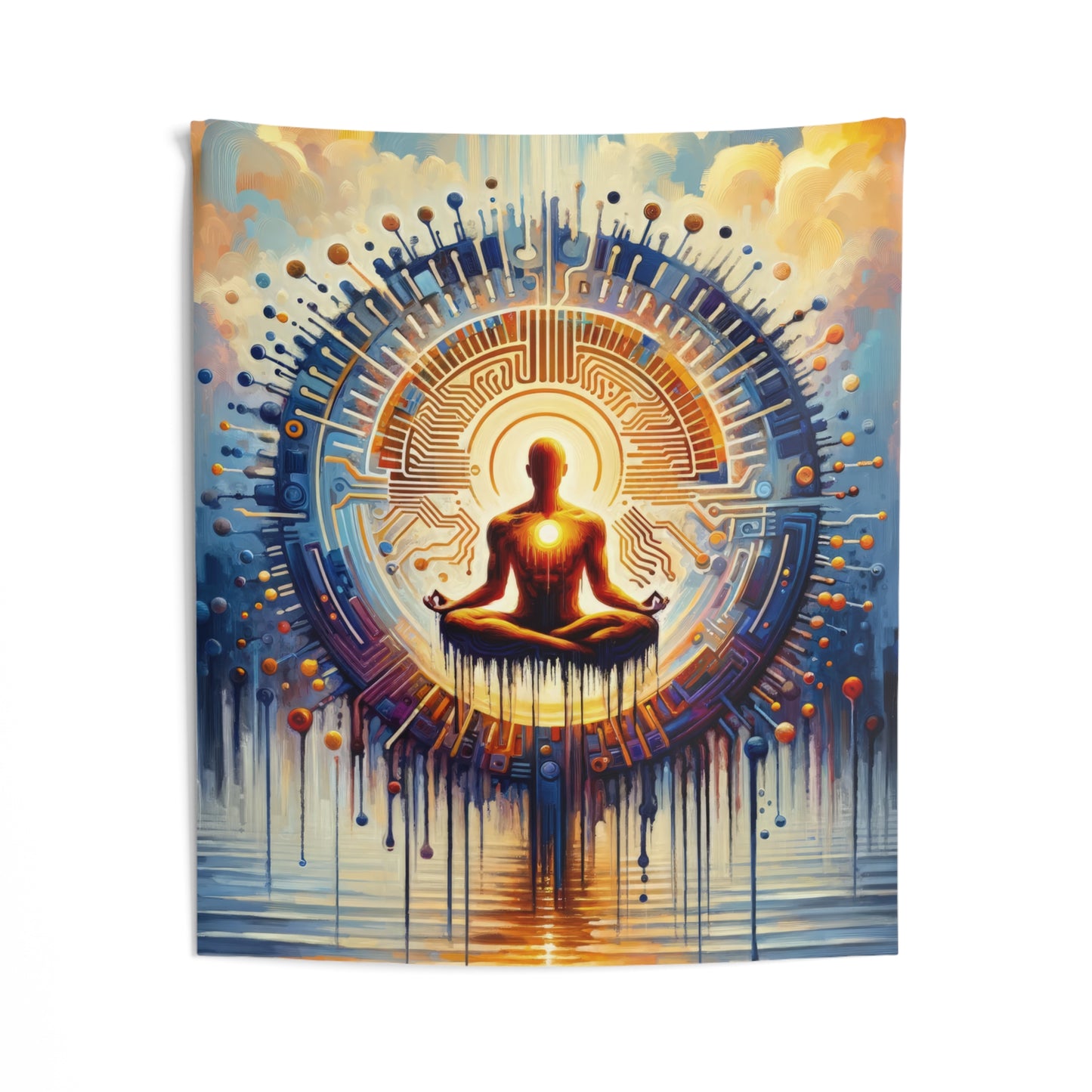 Meditative Technological Fusion Indoor Wall Tapestries