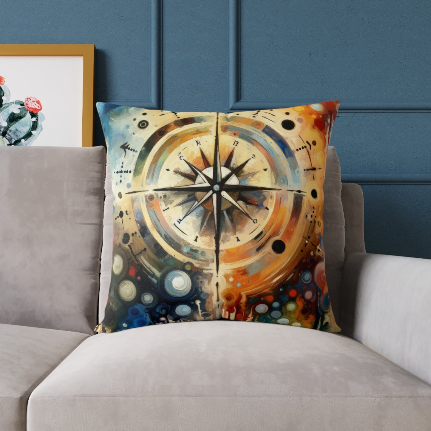 Guidance Abstract Compass Spun Polyester Pillow