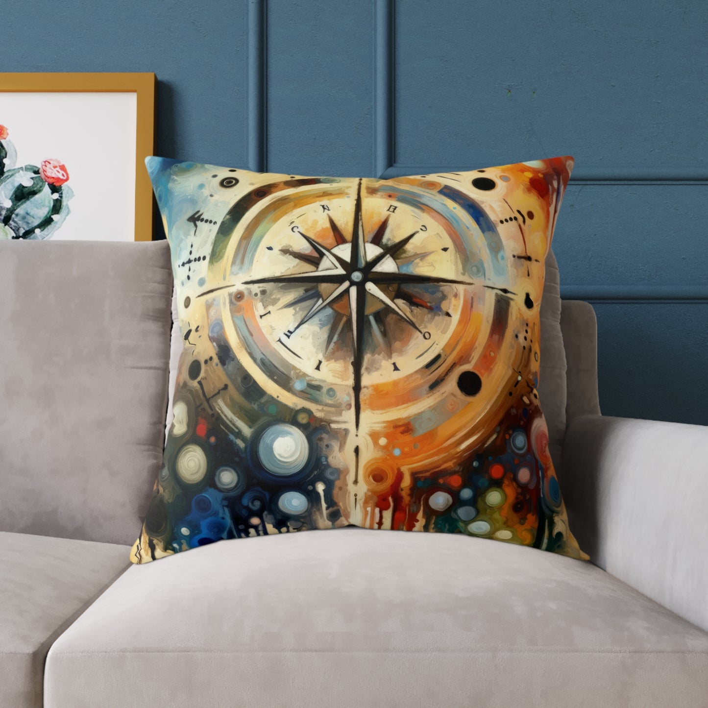 Guidance Abstract Compass Spun Polyester Pillow