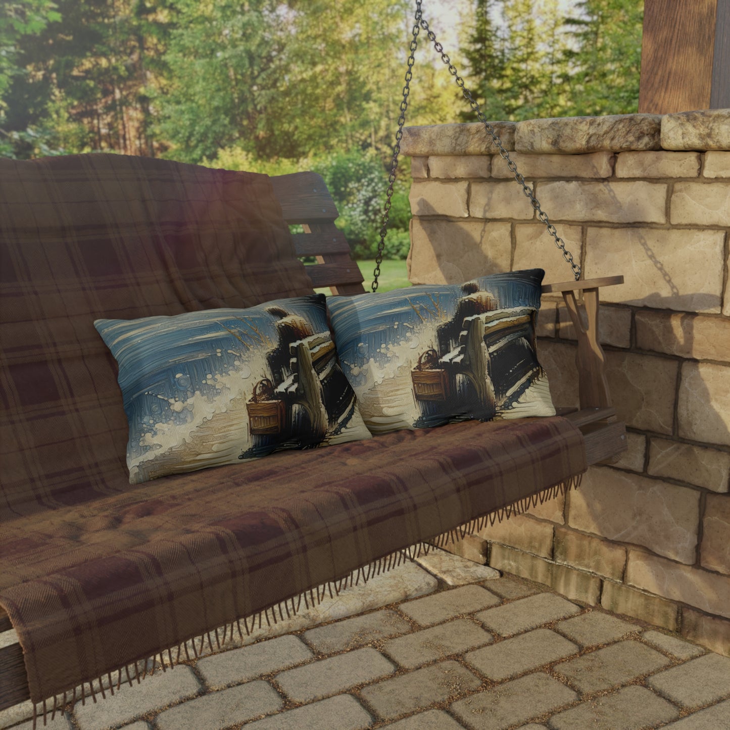 Seaside Solitude Tachism Outdoor Pillows