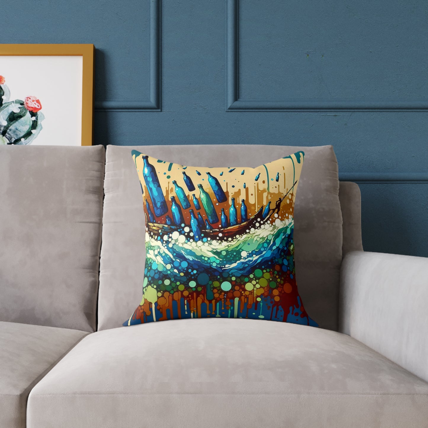 Oceanic Bottle Rescue Spun Polyester Pillow