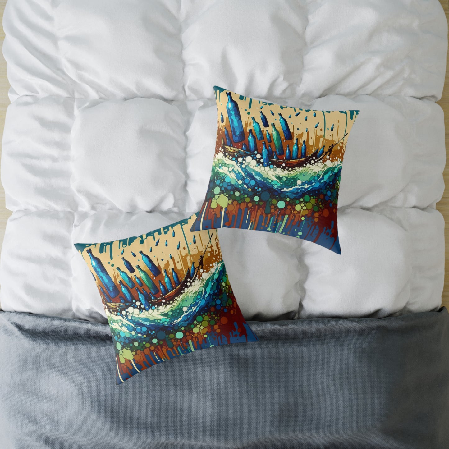 Oceanic Bottle Rescue Spun Polyester Pillow