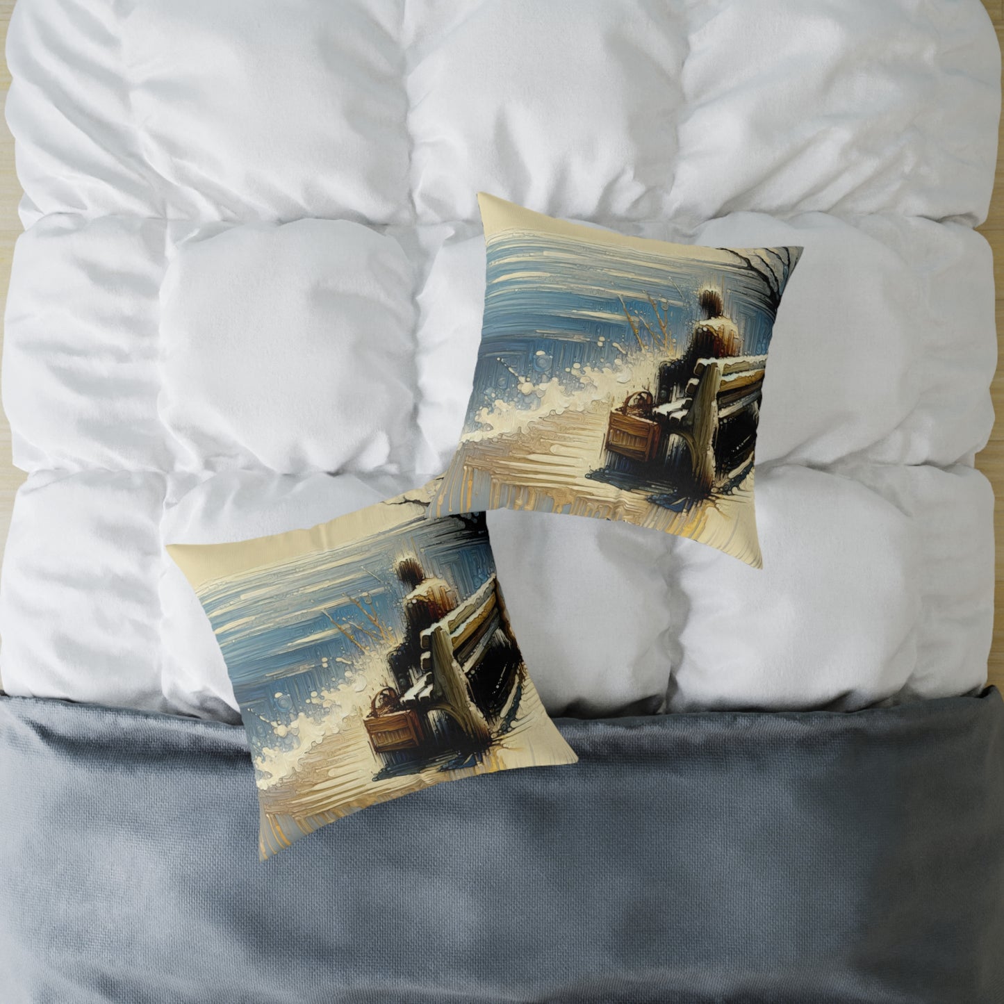 Seaside Solitude Tachism Spun Polyester Pillow