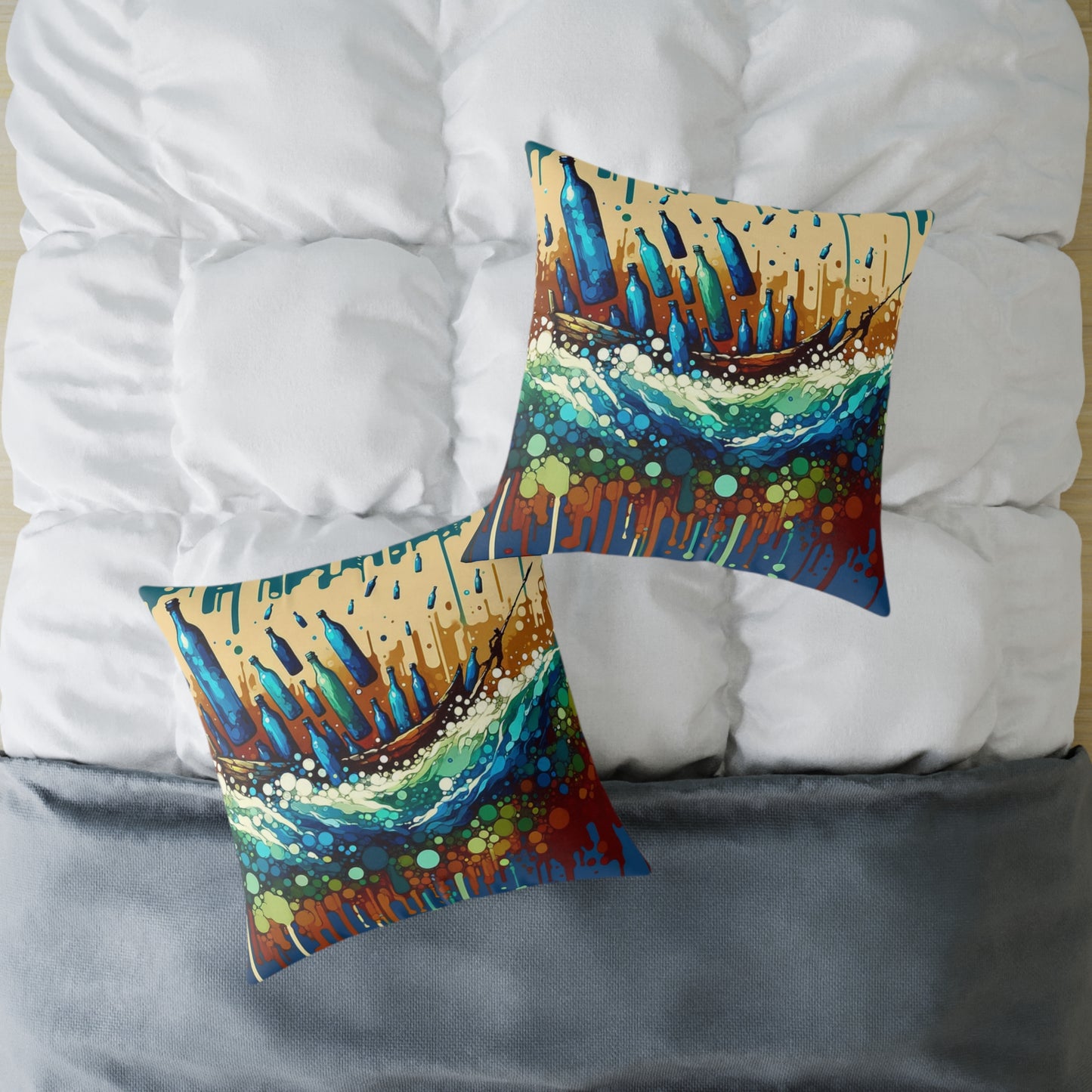 Oceanic Bottle Rescue Spun Polyester Pillow