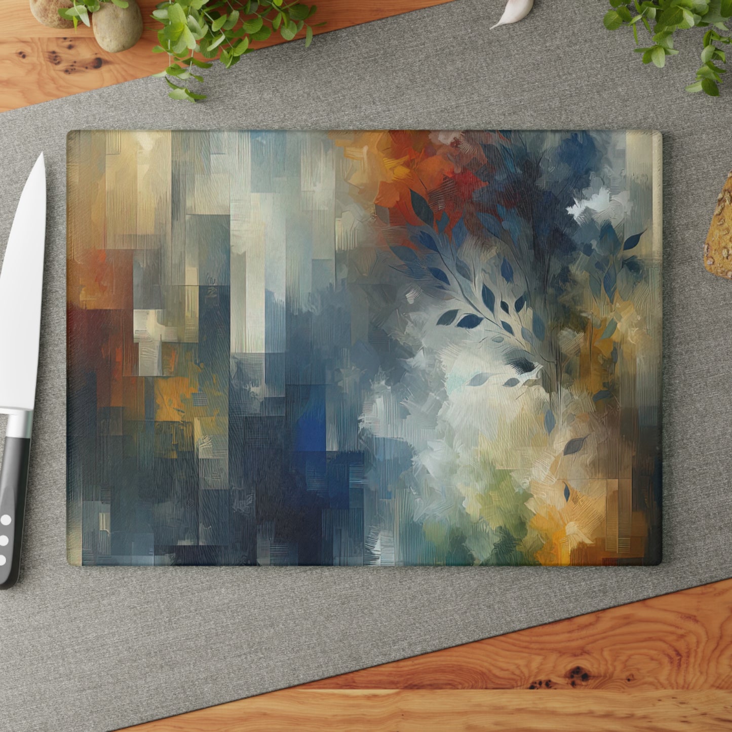 Contemplative Leaves Whispers Glass Cutting Board