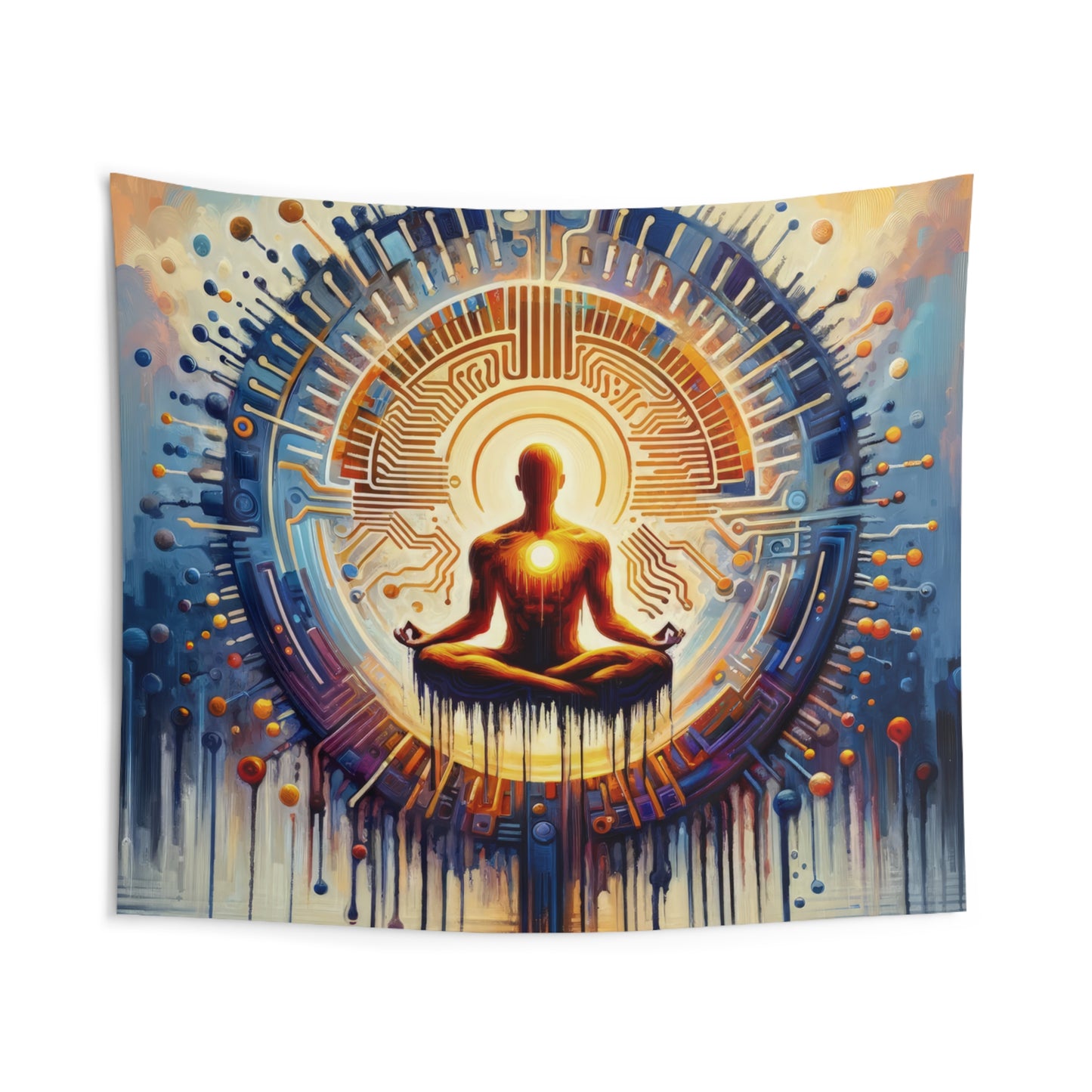 Meditative Technological Fusion Indoor Wall Tapestries