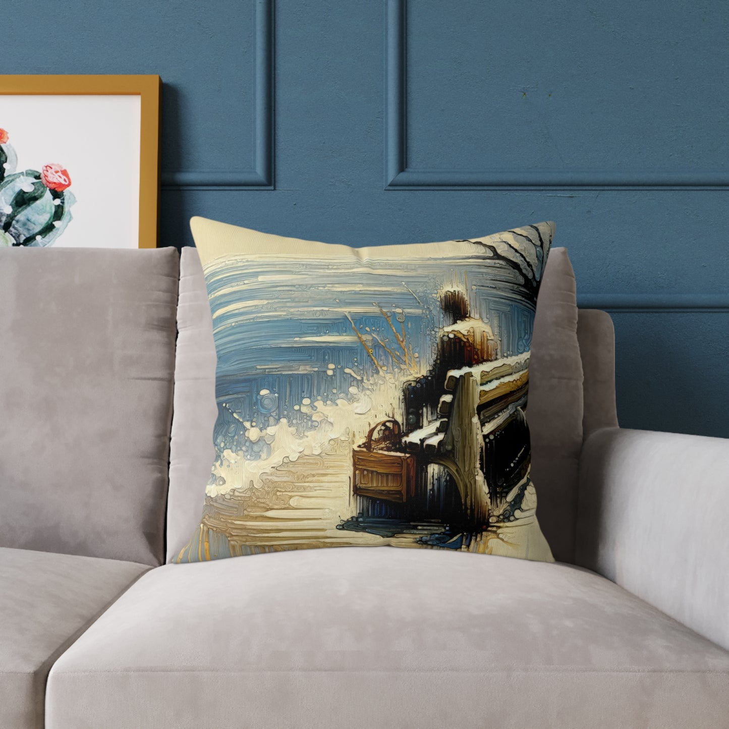 Seaside Solitude Tachism Spun Polyester Pillow