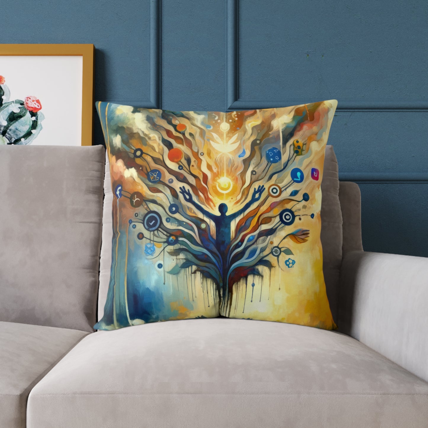 Reflective Digital Meditation Spun Polyester Pillow
