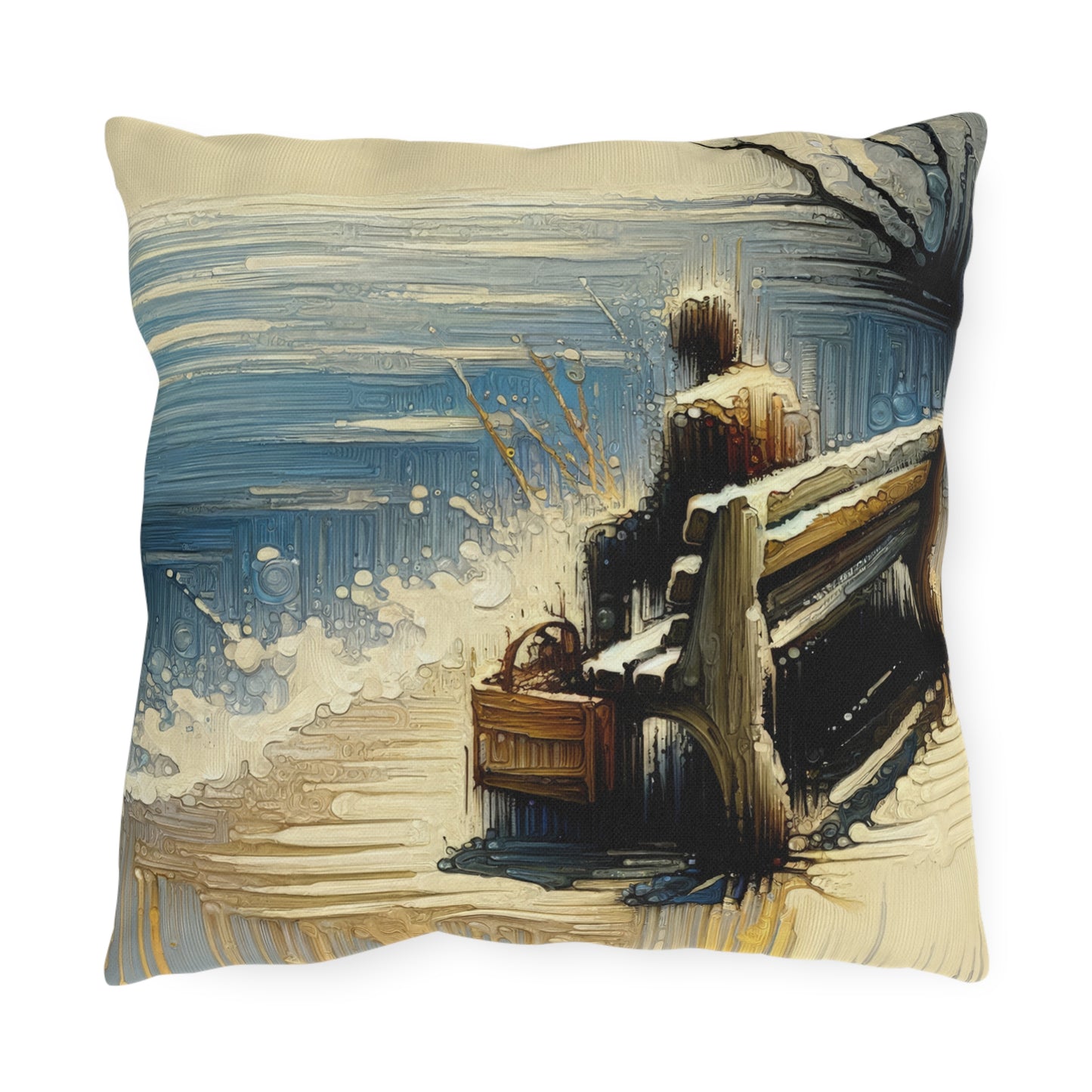 Seaside Solitude Tachism Outdoor Pillows