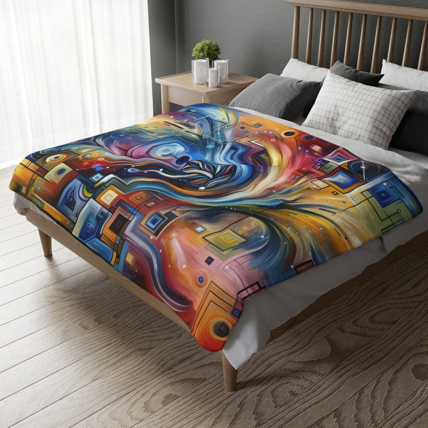 Digital Mindfulness Abstract Velveteen Microfiber Blanket (Two-sided print)