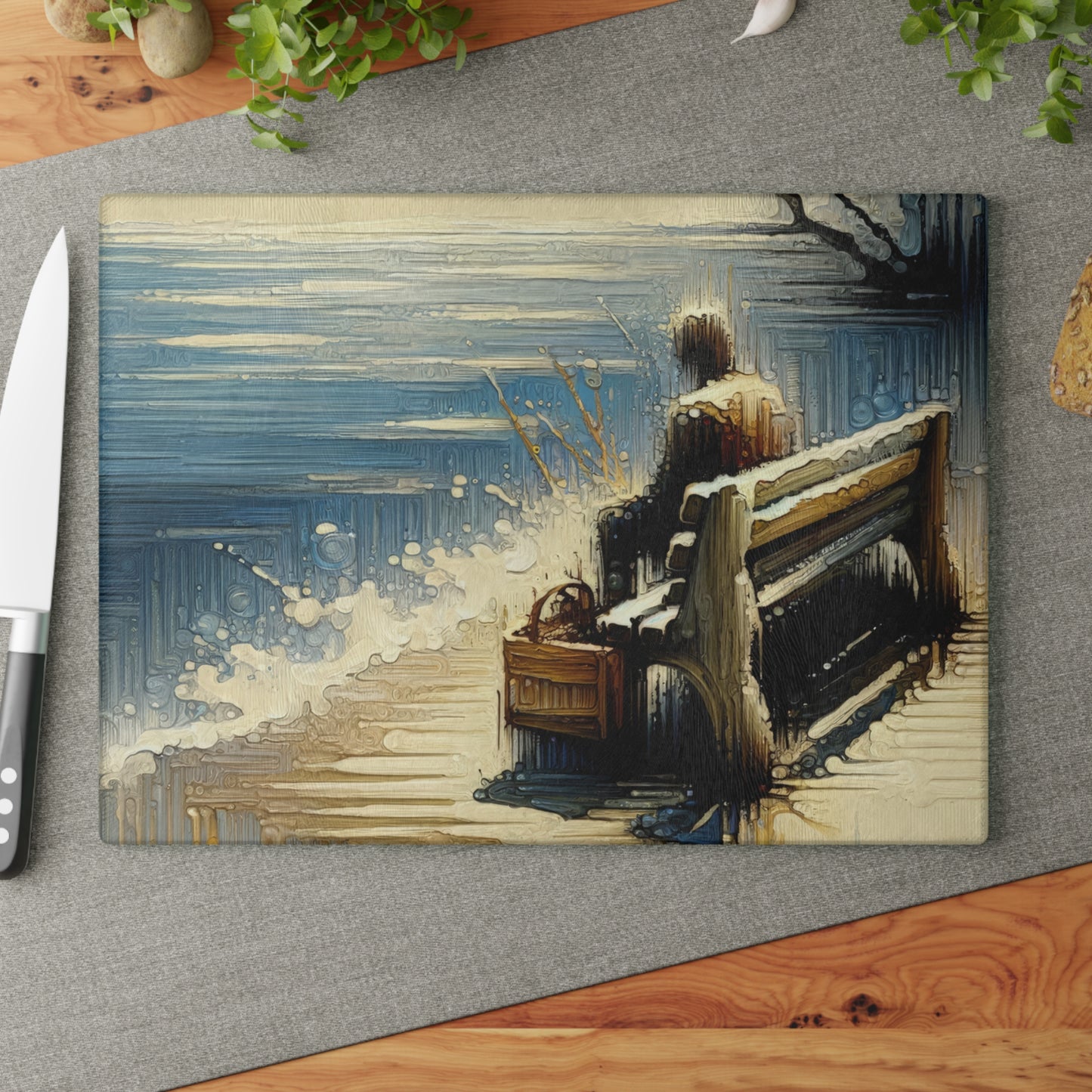 Seaside Solitude Tachism Glass Cutting Board