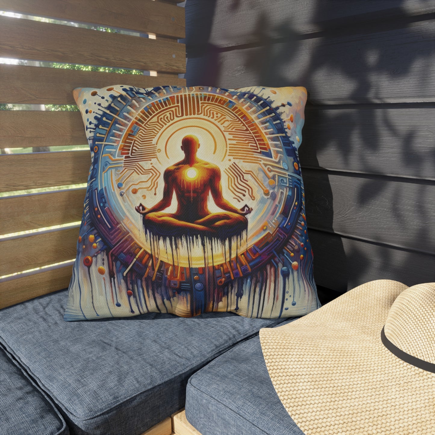 Meditative Technological Fusion Outdoor Pillows