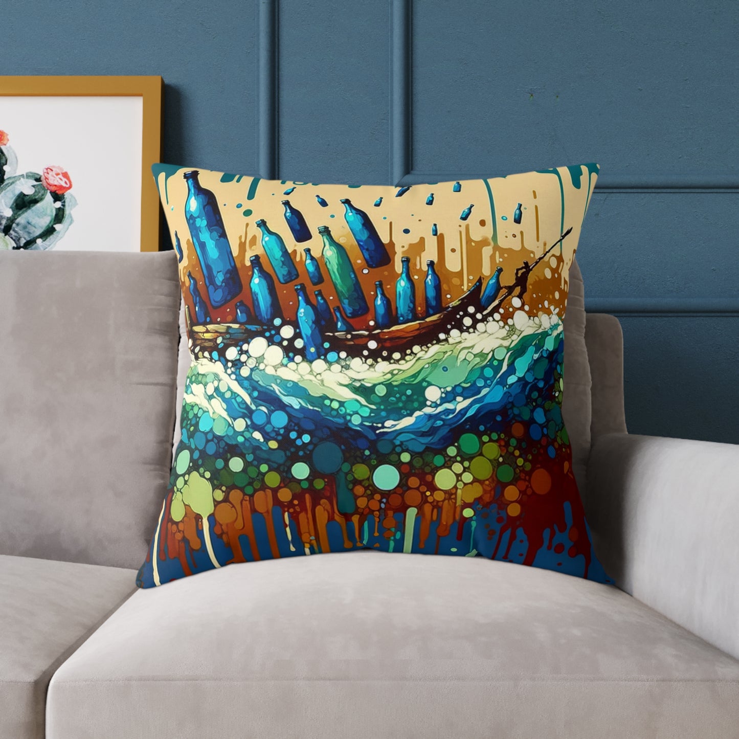 Oceanic Bottle Rescue Spun Polyester Pillow