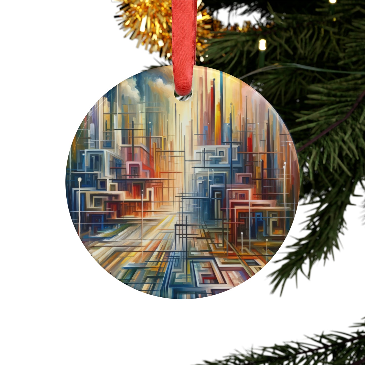 Urban Flow Interconnectedness Acrylic Ornament with Ribbon