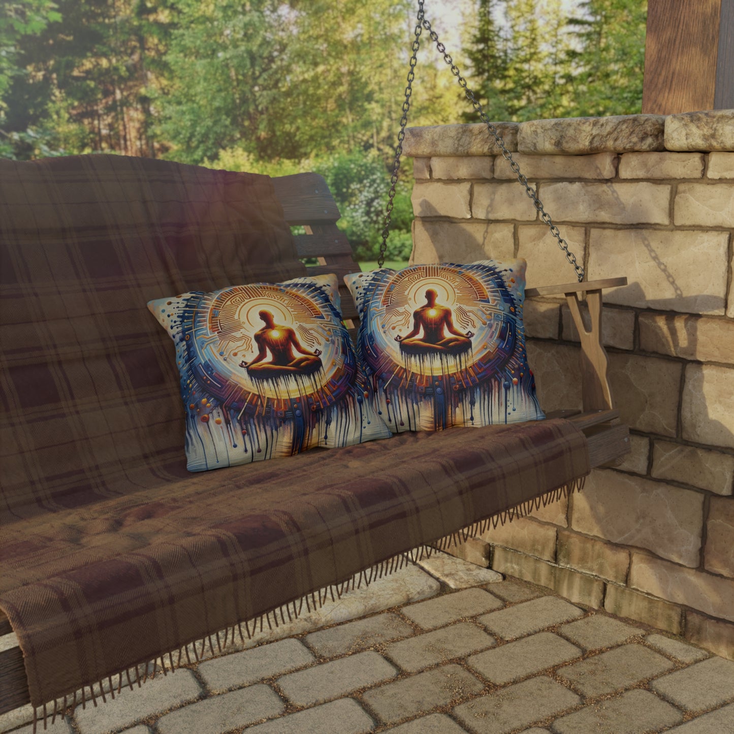 Meditative Technological Fusion Outdoor Pillows