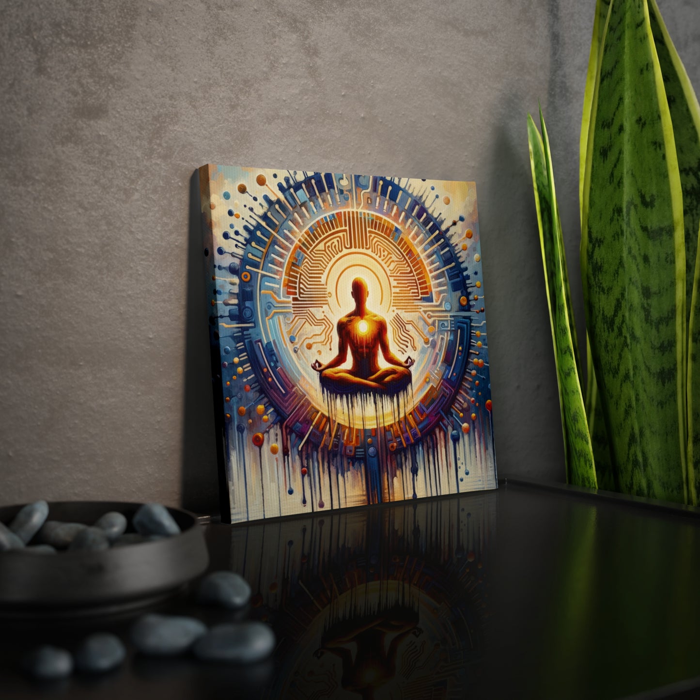 Meditative Technological Fusion Canvas Photo Tile