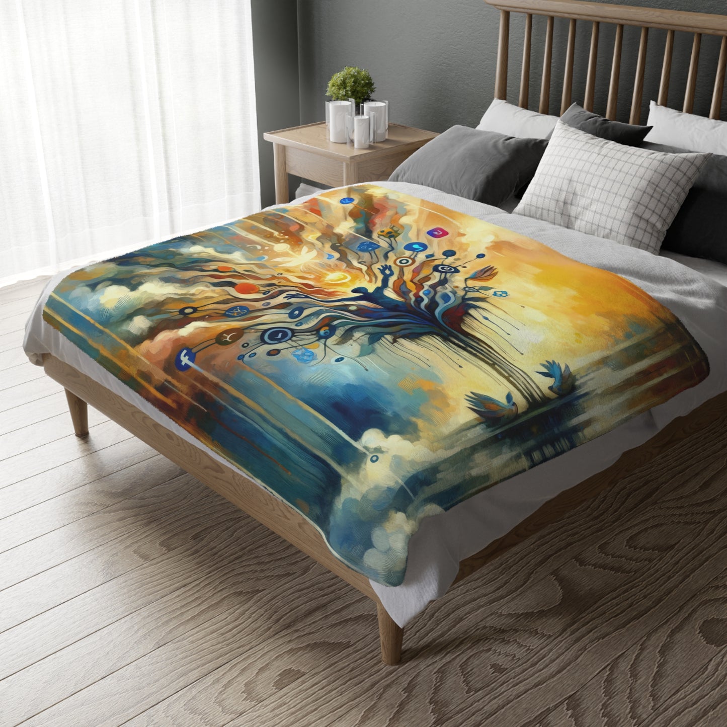 Reflective Digital Meditation Velveteen Microfiber Blanket (Two-sided print)