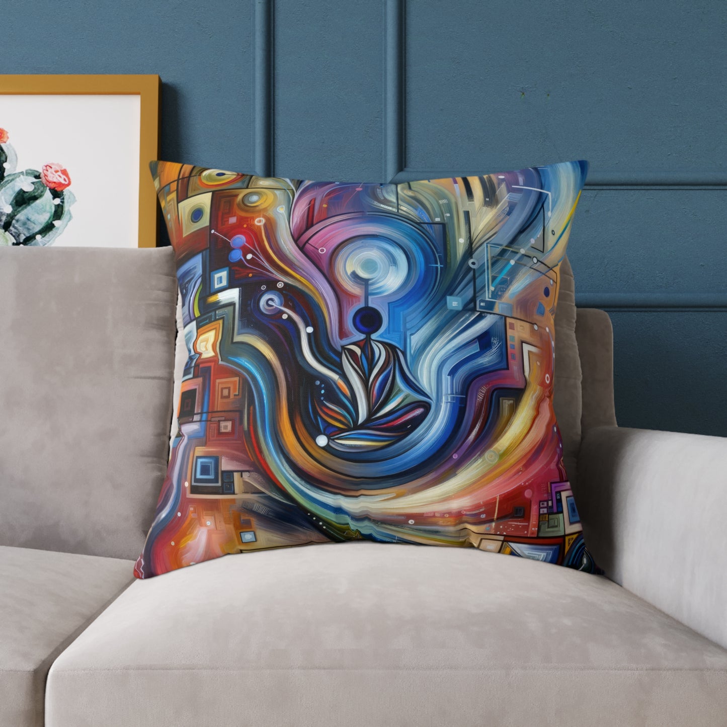 Digital Mindfulness Abstract Spun Polyester Pillow