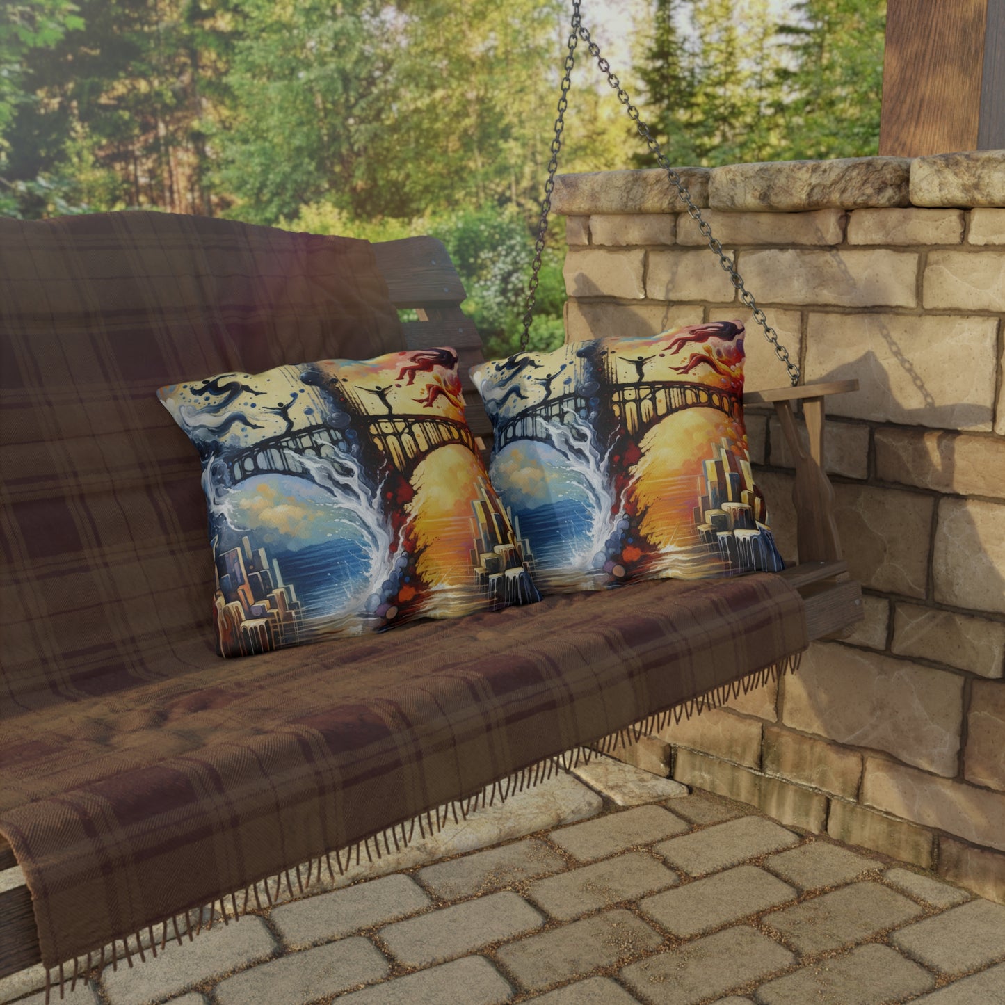 Faithful Diving Bridges Outdoor Pillows