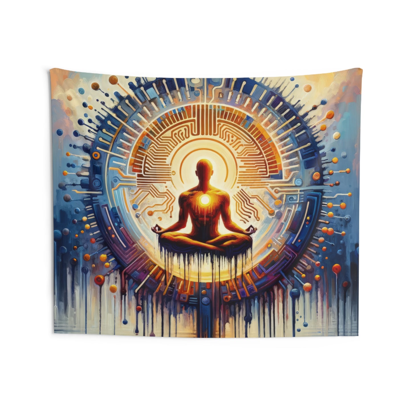 Meditative Technological Fusion Indoor Wall Tapestries