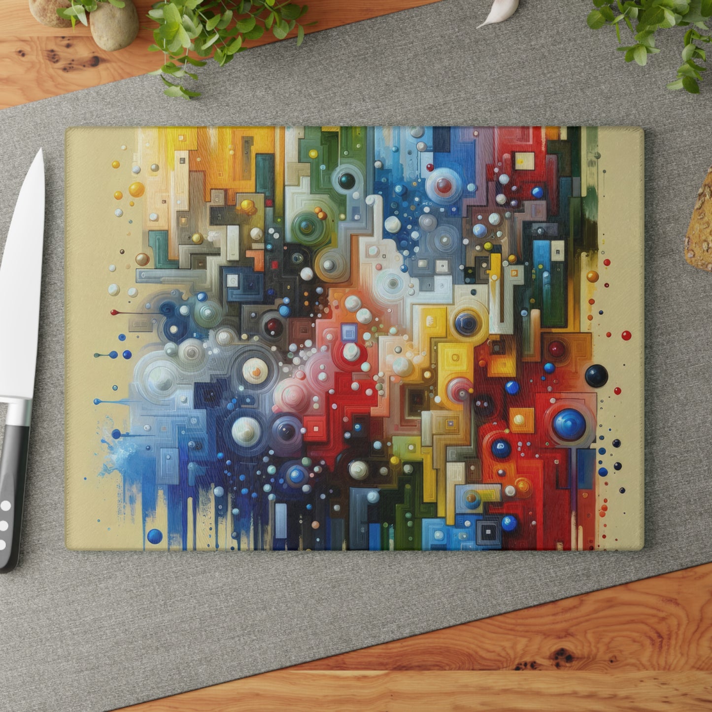 Connected Chromatic Tachism Glass Cutting Board