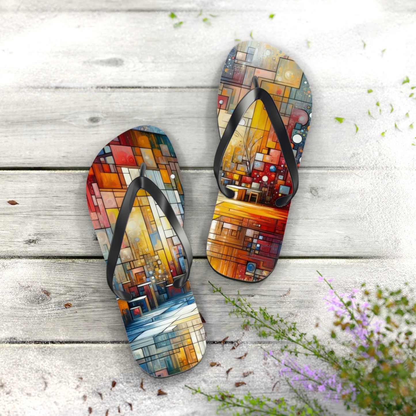 Reflective Habitation Art Flip Flops