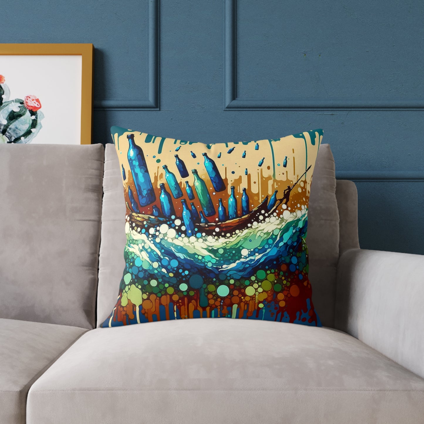 Oceanic Bottle Rescue Spun Polyester Pillow