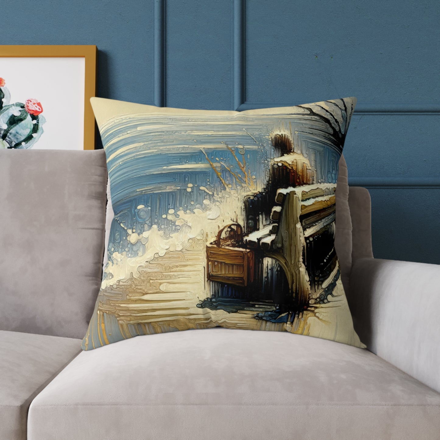 Seaside Solitude Tachism Spun Polyester Pillow