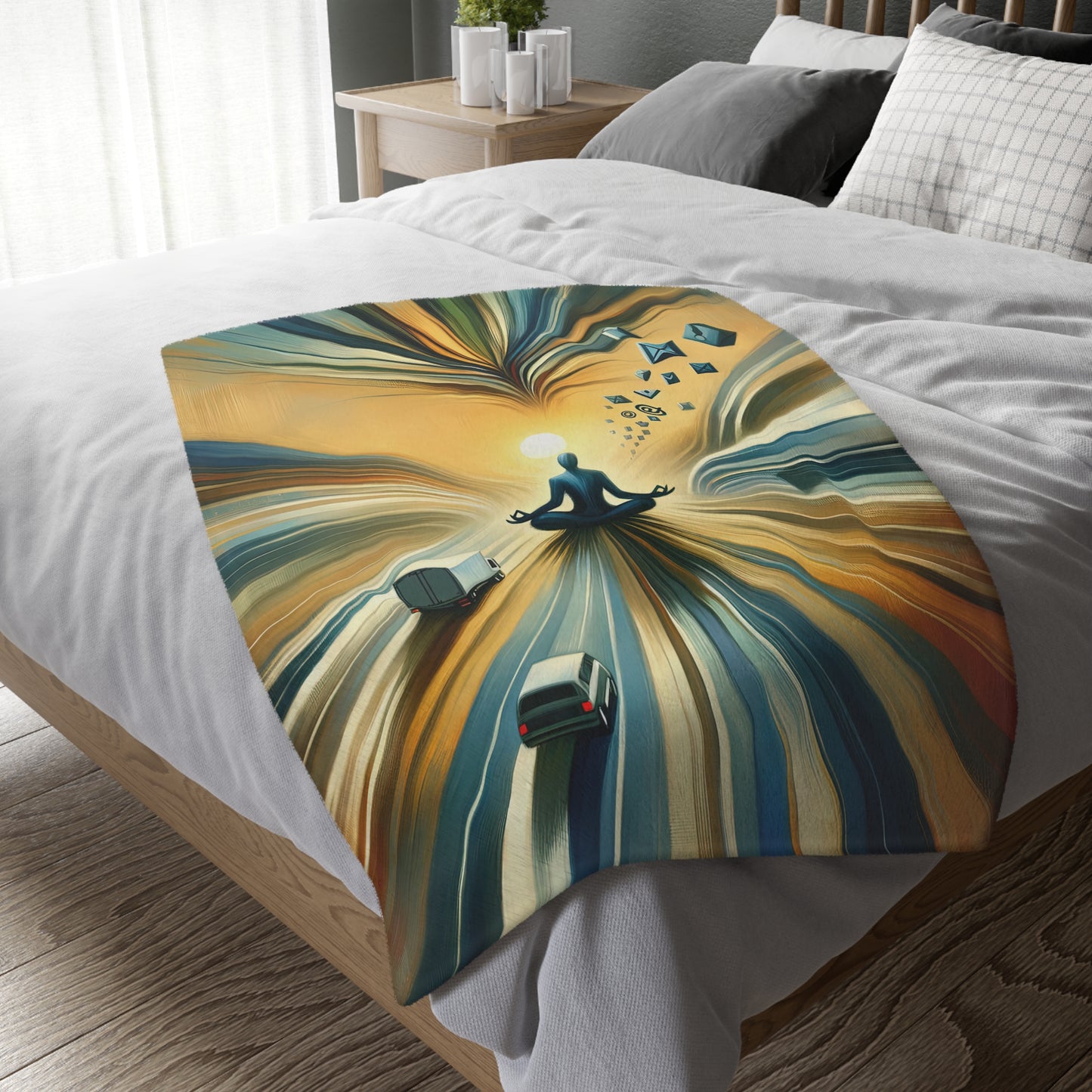Meditative Commute Flow Velveteen Microfiber Blanket (Two-sided print)