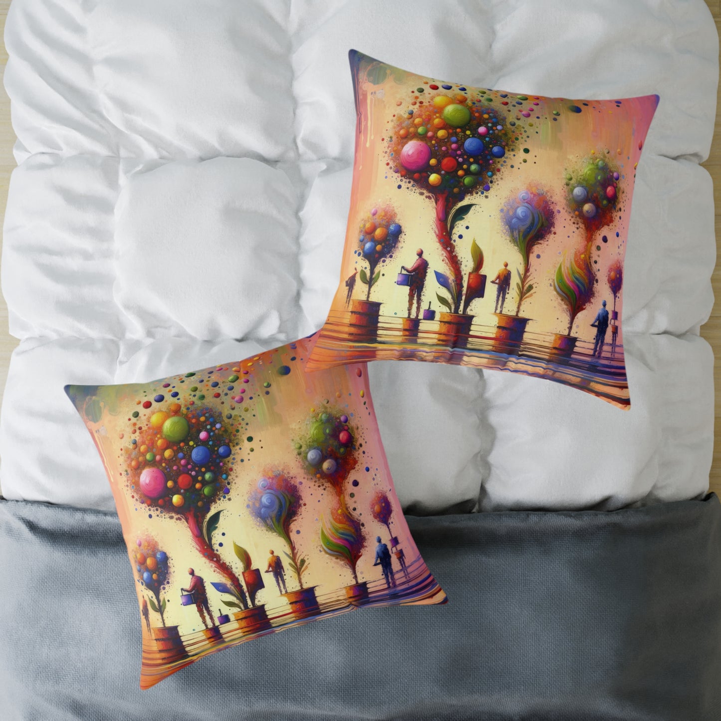 Vibrant Digital Arboriculture Spun Polyester Pillow