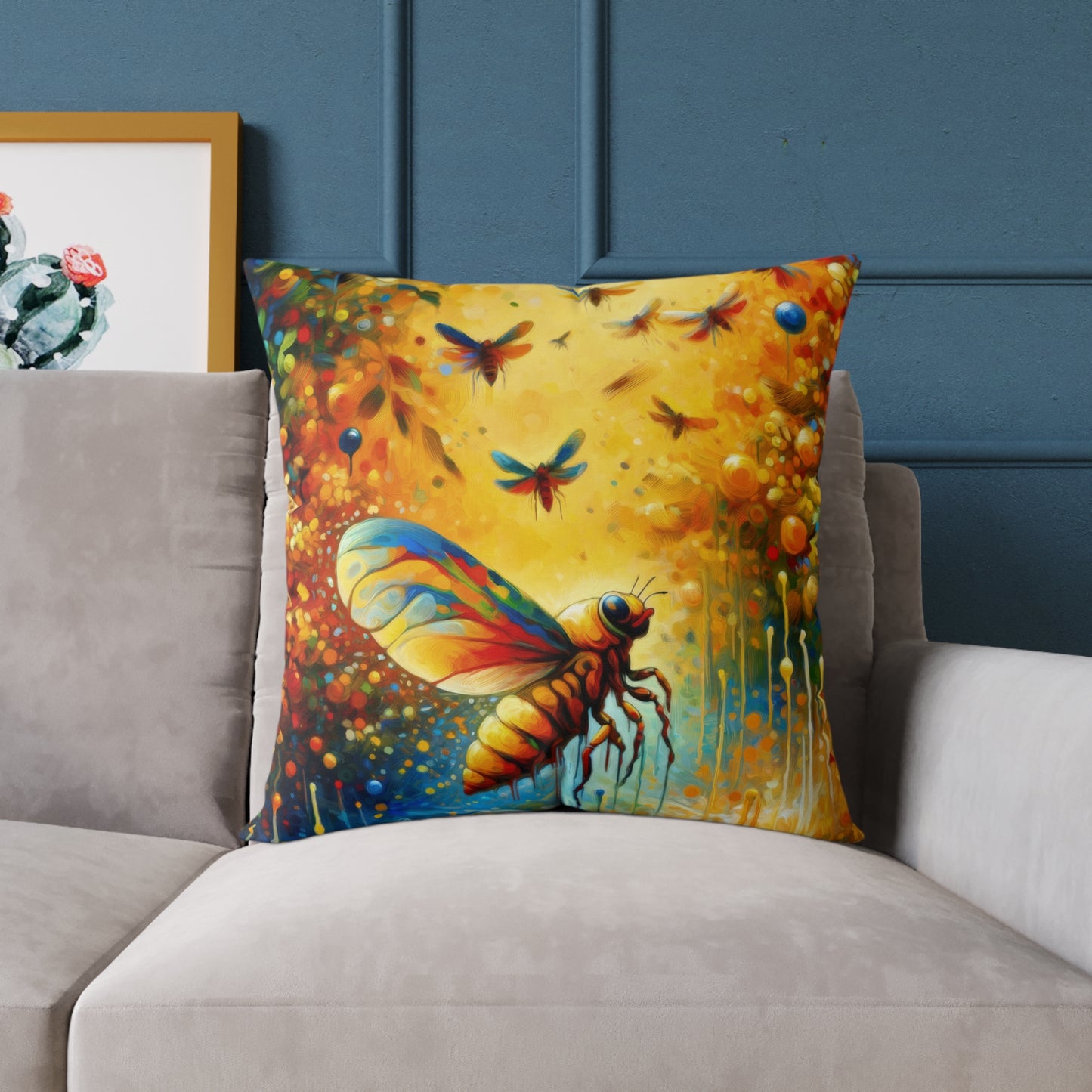 Seasonal Cicada Vibrance Spun Polyester Pillow