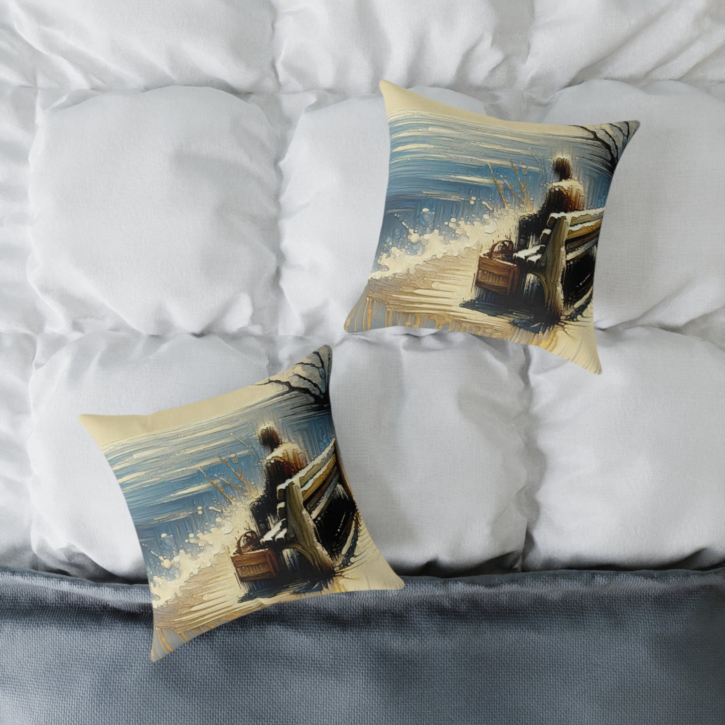 Seaside Solitude Tachism Spun Polyester Pillow