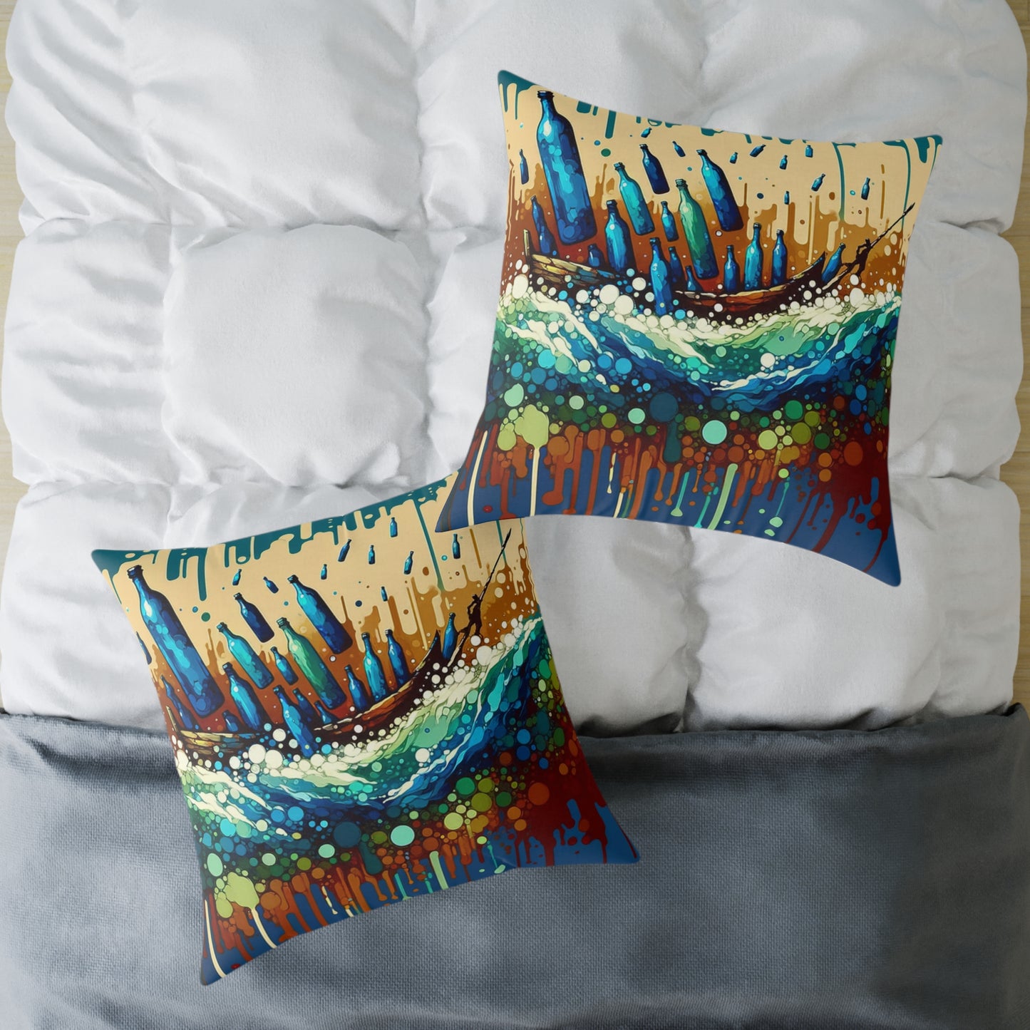 Oceanic Bottle Rescue Spun Polyester Pillow