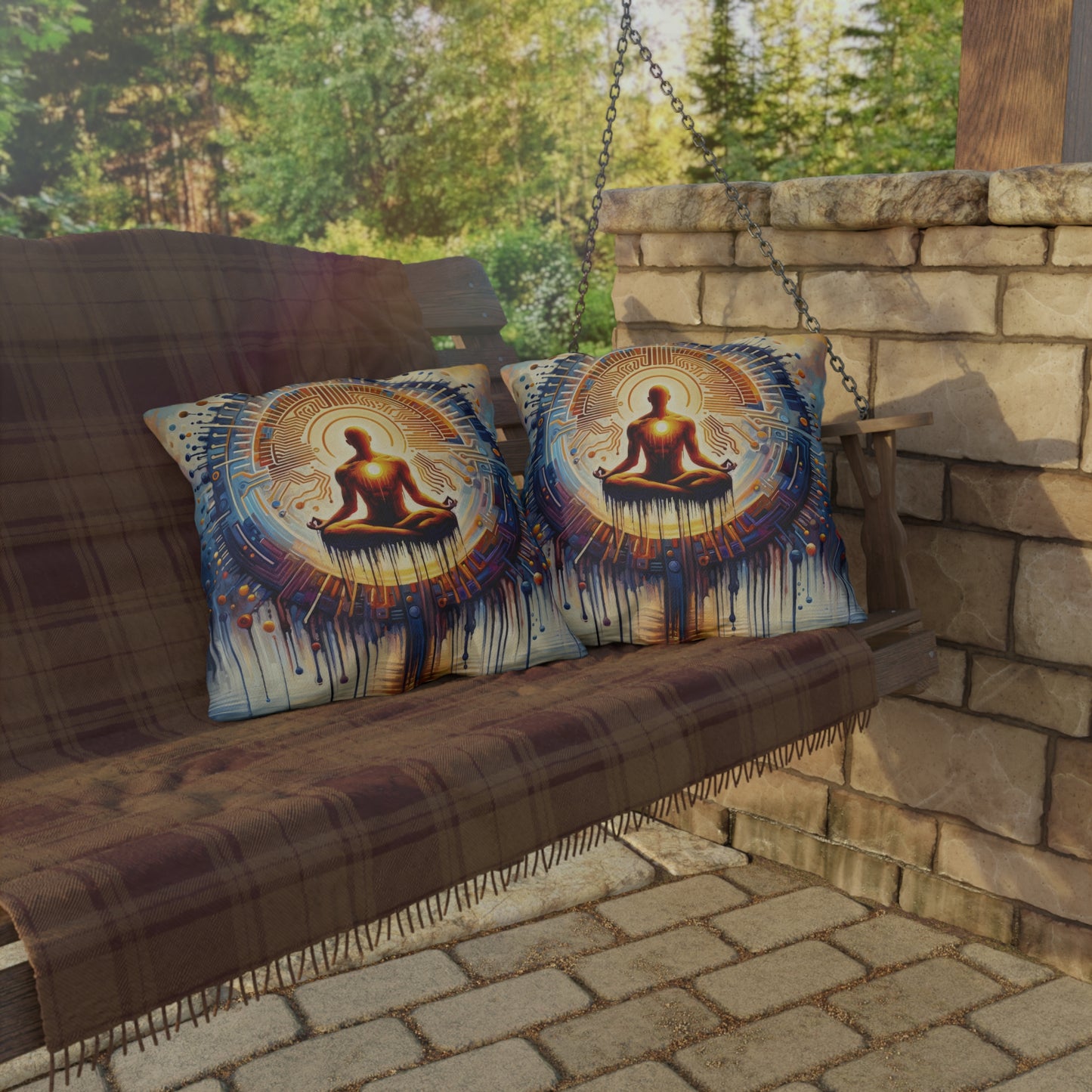 Meditative Technological Fusion Outdoor Pillows