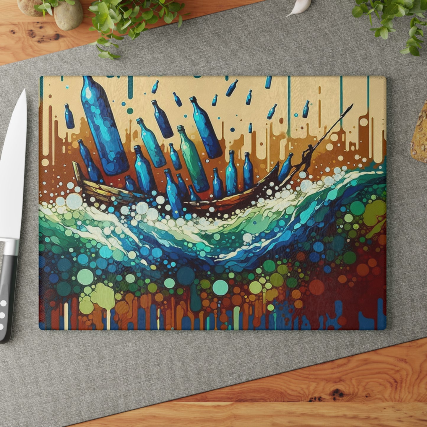 Oceanic Bottle Rescue Glass Cutting Board