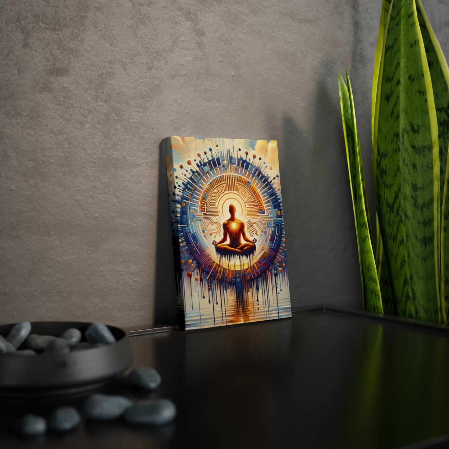 Meditative Technological Fusion Canvas Photo Tile